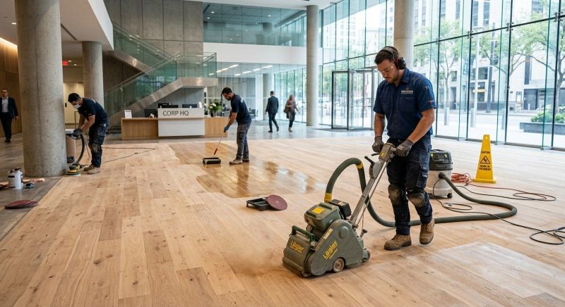 Our team working on Wood Floor Service projects in Kent, WA
